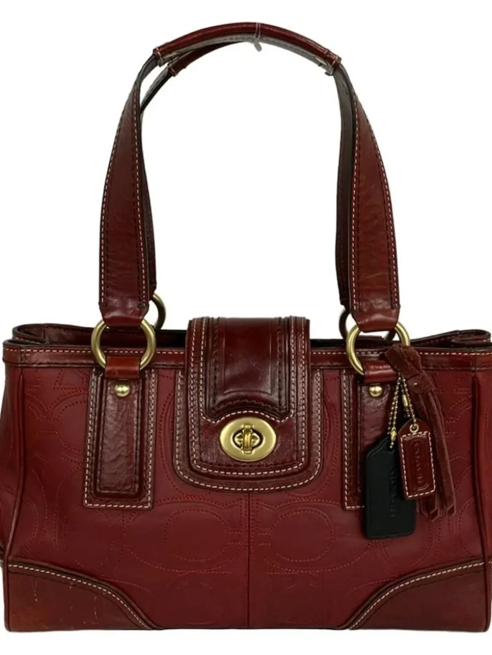 COACH Hamptons Leather Signature Medium Carryall 11330 Bordeaux Leather